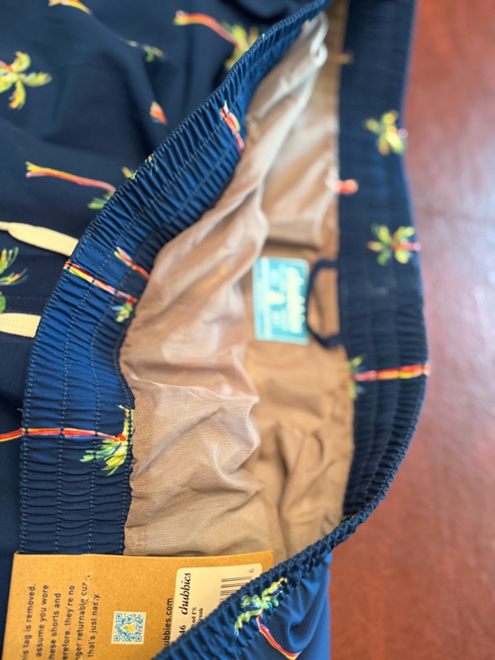 Chubbies Men's XXL  Navy Palm-Print Swim Trunks with white draw string NWT 5.5 - Picture 5 of 9